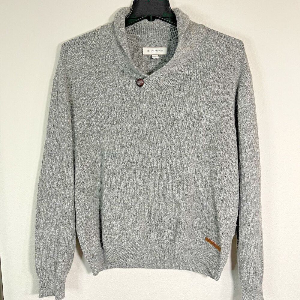 Joseph Abboud Sweater Mens XLarge Grey Wool Acrylic Shawl Collar Button Pullover